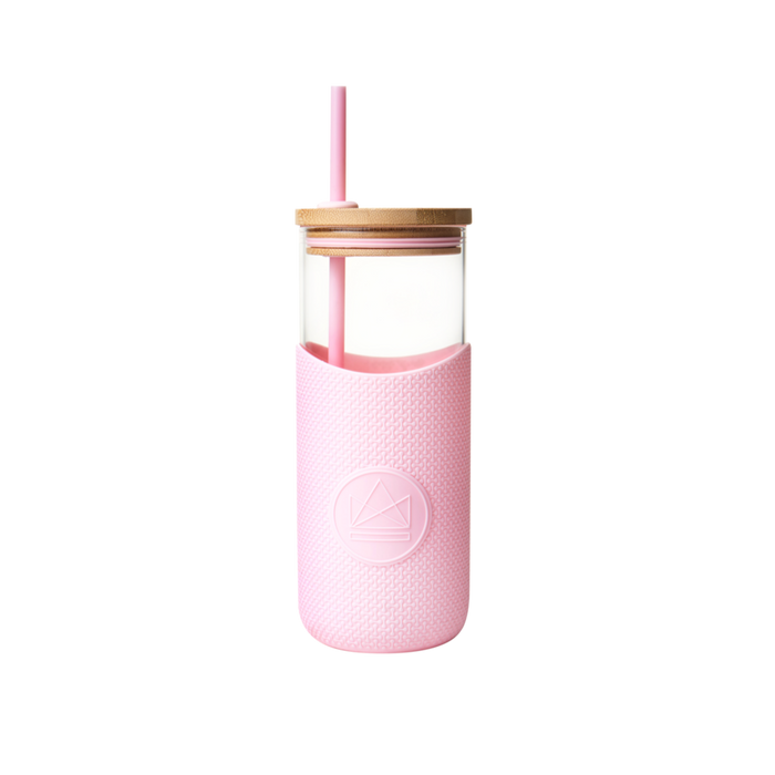Stiklinė gertuvė su šiaudeliu (rožinė, 1l)